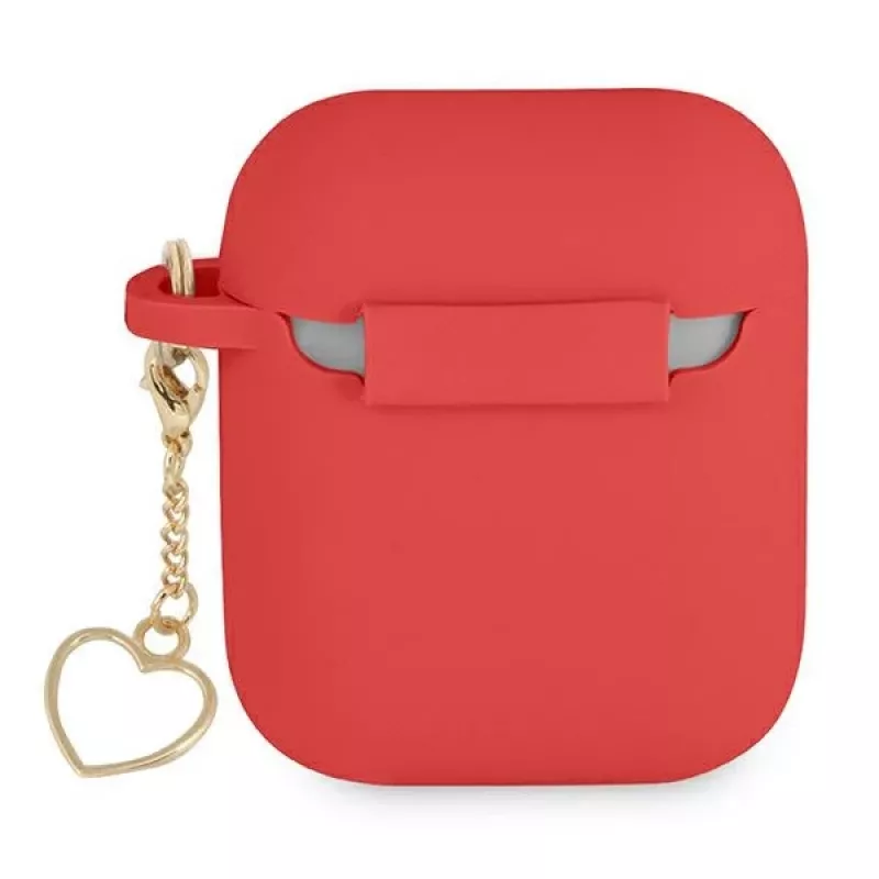 GUESS GUA2LSCHSR AirPods 1/2 dangtelis raudonas silikoninis su širdelės pakabuku, Charm Heart kolekcija