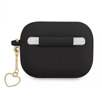 GUESS GUAPLSCHSK AirPods Pro dėklas juodas silikoninis su širdelės pakabuku, Charm Heart kolekcija