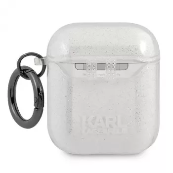 Karl Lagerfeld KLA2UKHGS AirPods 1/2 dėklas sidabrinis su blizgučiais, Karl's Head