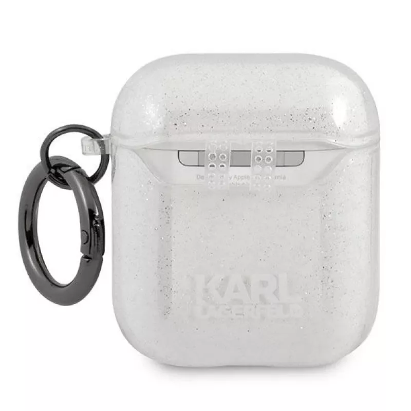 Karl Lagerfeld KLA2UKHGS AirPods 1/2 dėklas sidabrinis su blizgučiais, Karl's Head