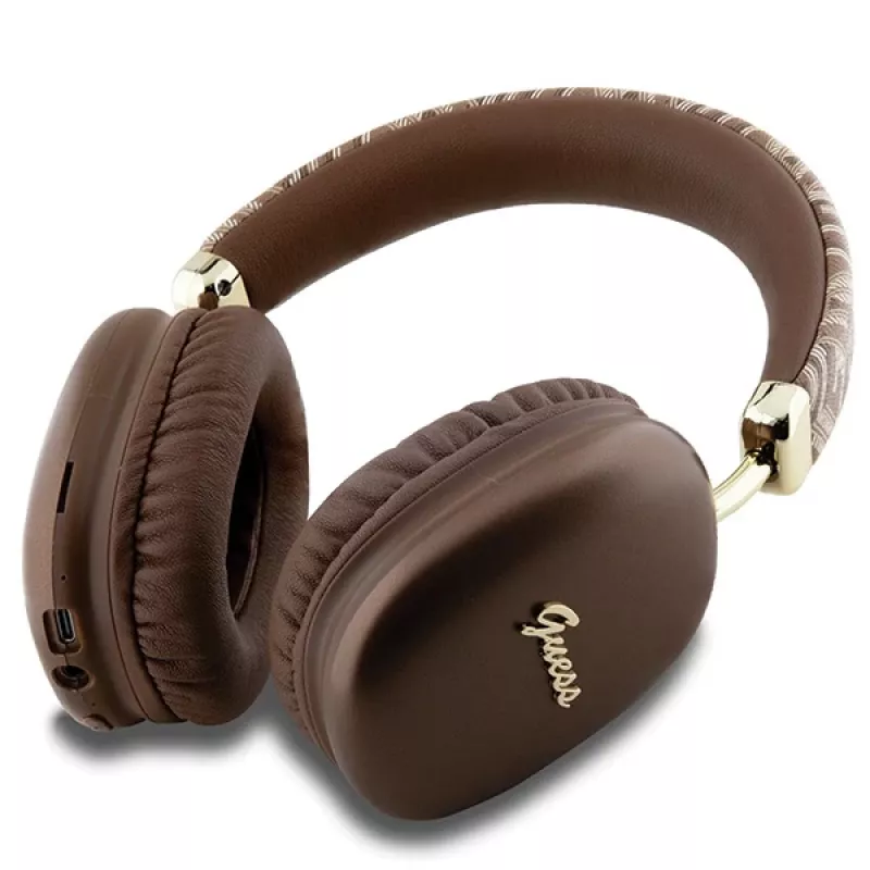 GUESS GUE003639 Gcube Metalinis Script logotipas On-Ear Bluetooth ausinės, rudos