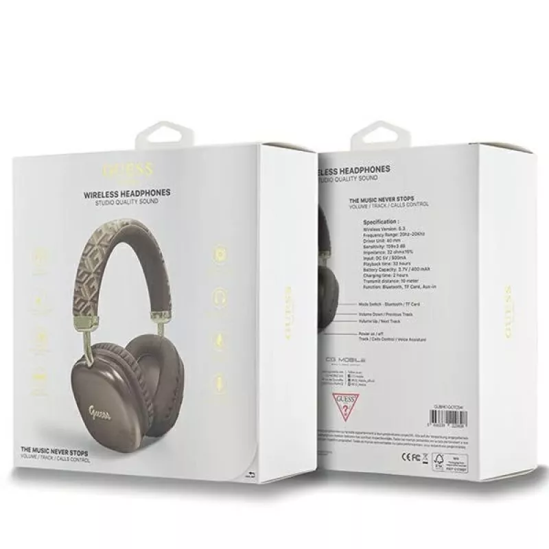 GUESS GUE003639 Gcube Metalinis Script logotipas On-Ear Bluetooth ausinės, rudos