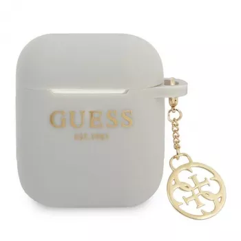 Guess GUA2LSC4EG AirPods 1/2 dėklas pilkas silikoninis su pakabuku 4G kolekcija