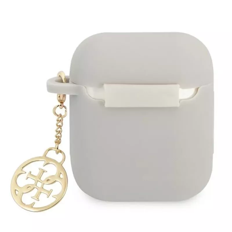 Guess GUA2LSC4EG AirPods 1/2 dėklas pilkas silikoninis su pakabuku 4G kolekcija