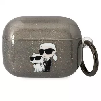 Karl Lagerfeld KLAPHNKCTGK AirPods Pro dėklas su blizgučiais Karl & Choupette juodas
