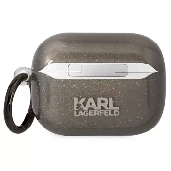 Karl Lagerfeld KLAPHNKCTGK AirPods Pro dėklas su blizgučiais Karl & Choupette juodas