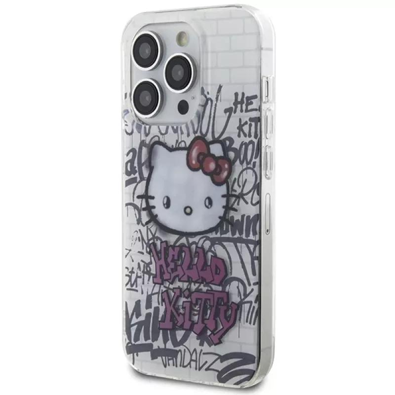 Hello Kitty HKHCP14XHDGPHT iPhone 14 Pro Max 6,7 colio baltas kietas dėklas IML Kitty On Bricks Graffiti