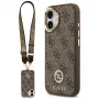 GUESS 4G Strass Logotipas ir Didelis Dirželis su Metaliniais Mygtukais MagSafe Dėklas, skirtas iPhone 17 - Ruda