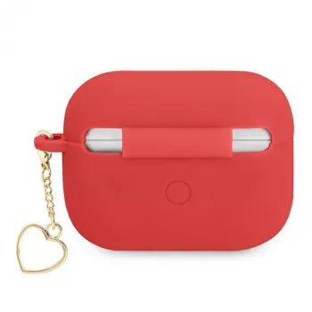 GUESS AirPods Pro raudono silikono dėklas su širdelės pakabuku, Charm Heart kolekcija