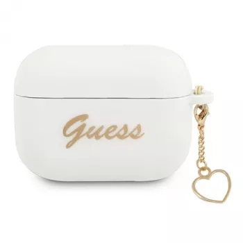 Guess GUAPLSCHSH AirPods Pro dėklas baltas silikoninis su širdelės pakabuku, Charm Heart kolekcija