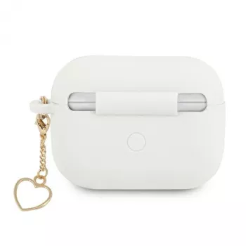 Guess GUAPLSCHSH AirPods Pro dėklas baltas silikoninis su širdelės pakabuku, Charm Heart kolekcija