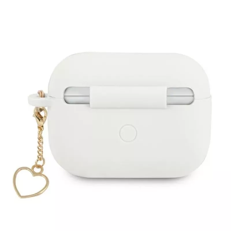 Guess GUAPLSCHSH AirPods Pro dėklas baltas silikoninis su širdelės pakabuku, Charm Heart kolekcija