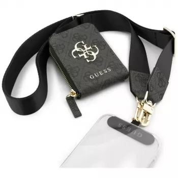 GUESS 4G Metal Logo Universal Crossbody Phone Strap Small Purse juoda