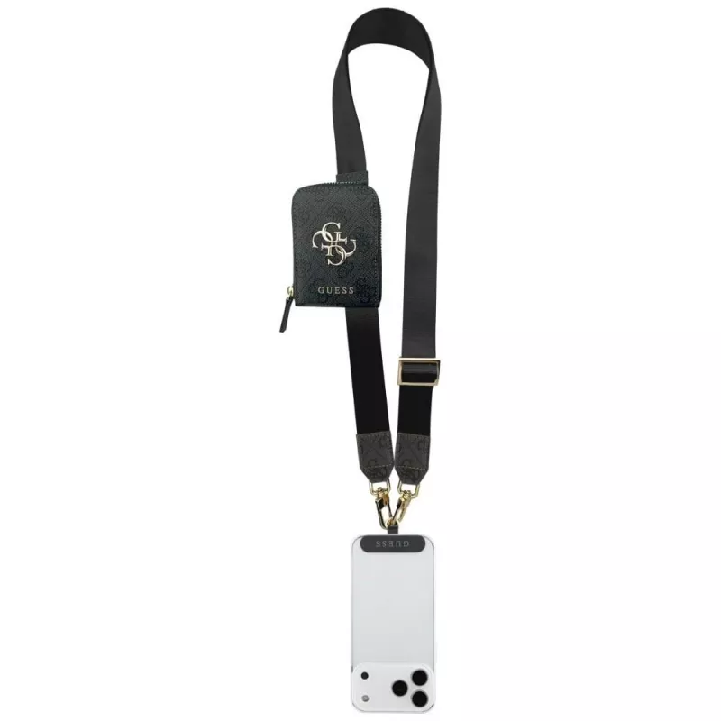 GUESS 4G Metal Logo Universal Crossbody Phone Strap Small Purse juoda