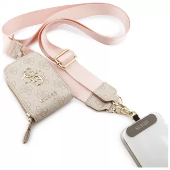 GUESS 4G Metal Logo Universal Crossbody Phone Strap Small Purse - rožinė