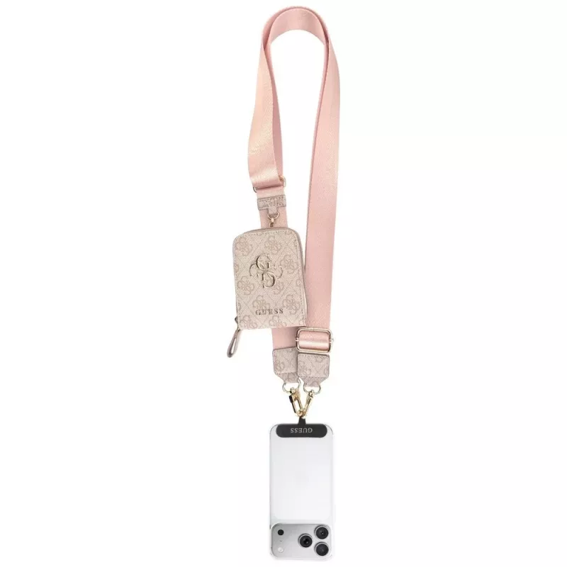 GUESS 4G Metal Logo Universal Crossbody Phone Strap Small Purse - rožinė