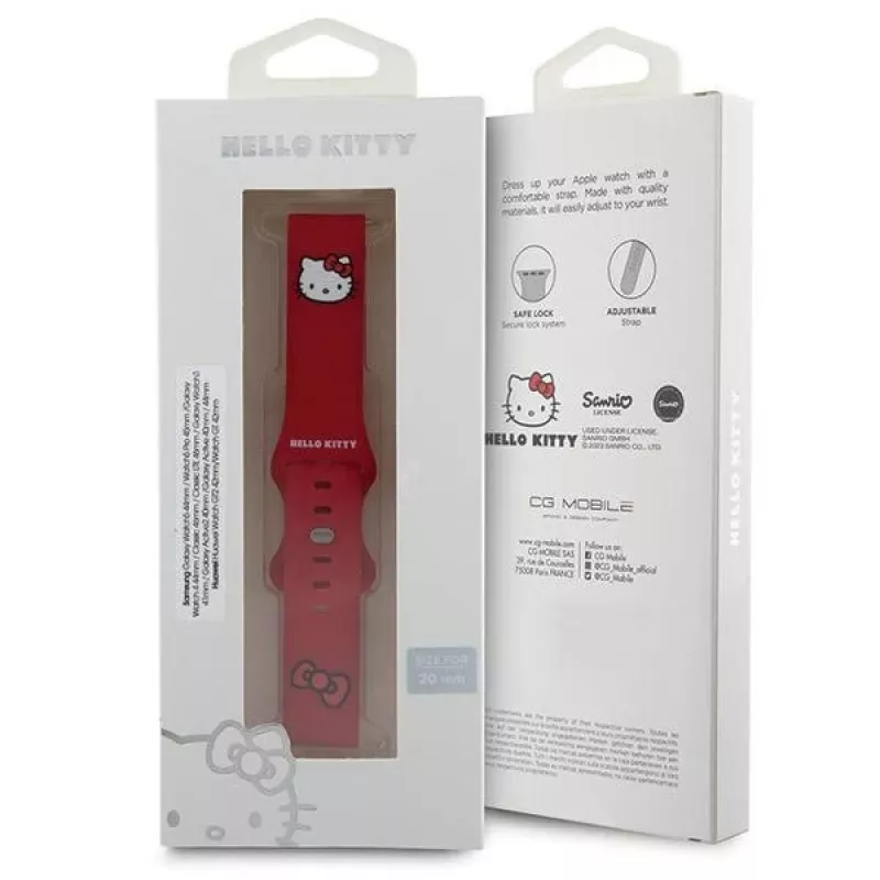 Hello Kitty Universalus silikoninis laikrodžio dirželis HKUWMSCHBLR raudonas su Kitty galvute 20 mm