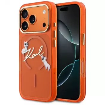 Karl Lagerfeld IML Choupettes Karl Script Logo MagSafe dėklas, skirtas iPhone 17 Pro - oranžinis