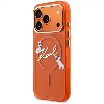 Karl Lagerfeld IML Choupettes Karl Script Logo MagSafe dėklas, skirtas iPhone 17 Pro - oranžinis