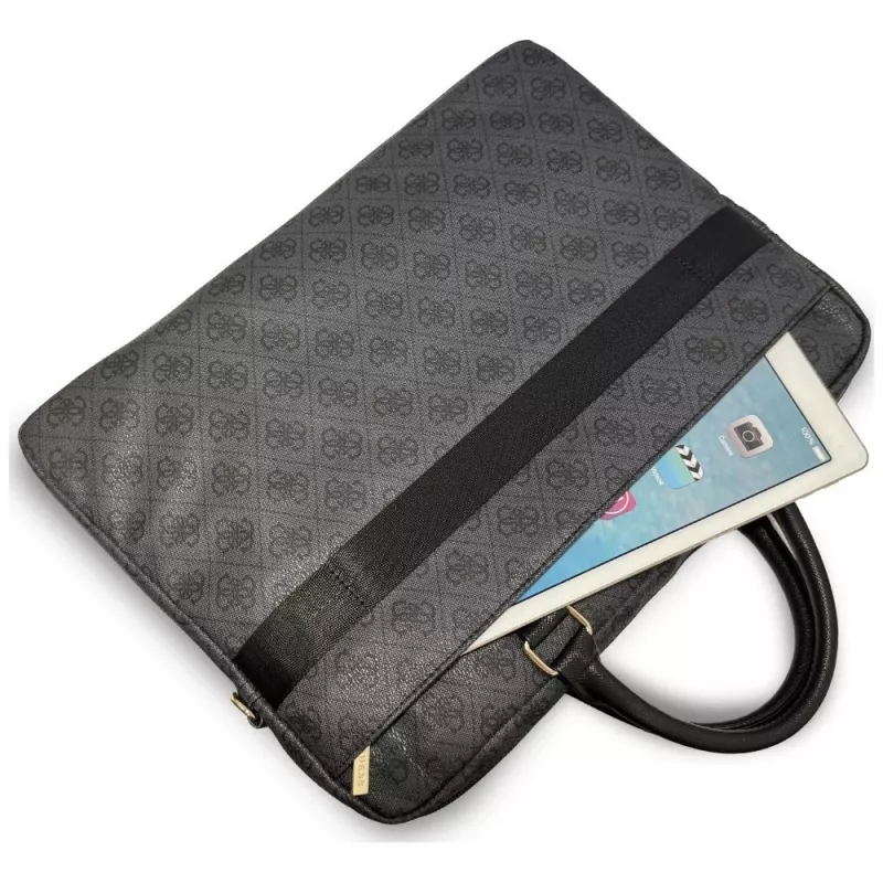 GUESS 4G Round & Classic Logos Stripe 16 col. nešiojamojo kompiuterio krepšys, juodas
