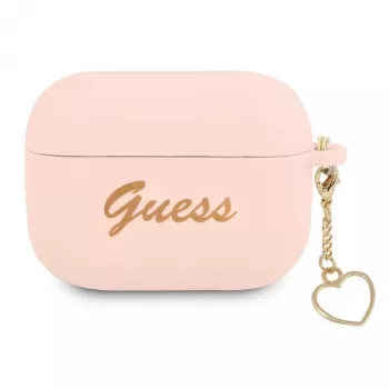 GUESS AirPods Pro dangtelis rožinis silikoninis Charm Heart kolekcija