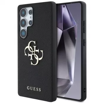 GUESS Grained Big 4G Logo Small Classic Logo dėklas, skirtas Samsung Galaxy S25 Ultra - juodas