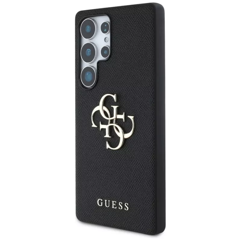 GUESS Grained Big 4G Logo Small Classic Logo dėklas, skirtas Samsung Galaxy S25 Ultra - juodas