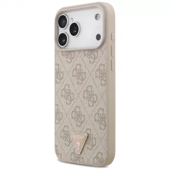 GUESS Leather 4G Triangle Strass MagSafe dėklas, skirtas iPhone 18 Pro Max / 17 Pro Max - rožinis