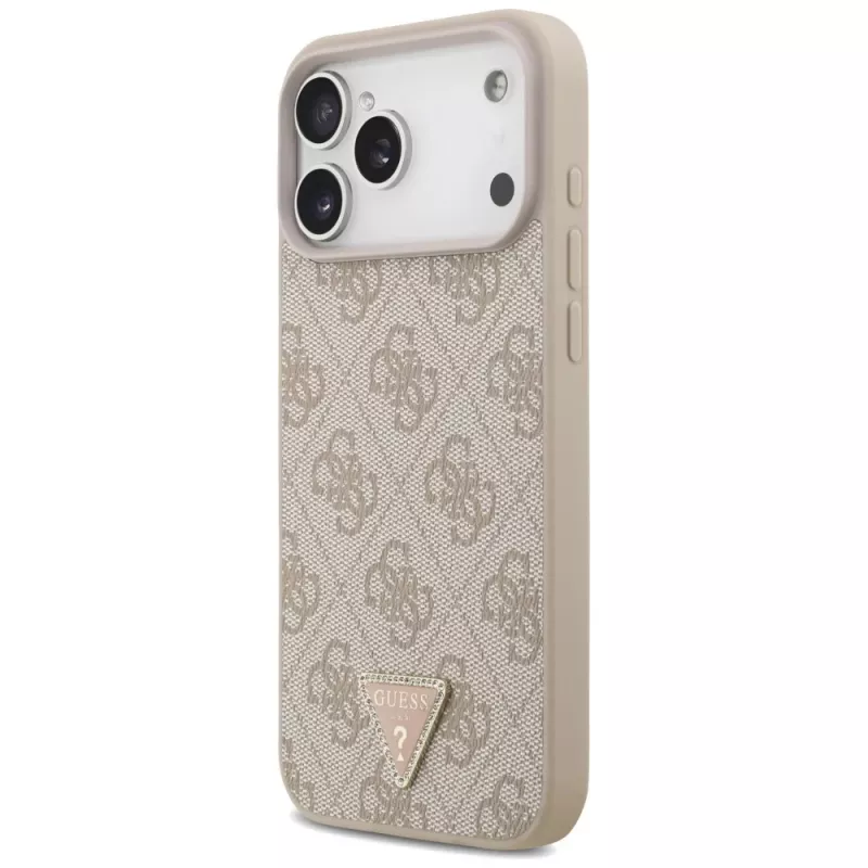 GUESS Leather 4G Triangle Strass MagSafe dėklas, skirtas iPhone 18 Pro Max / 17 Pro Max - rožinis