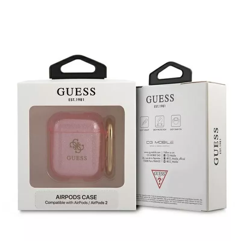 GUESS Glitter Collection apsauginis dėklas Apple AirPods 1/2 - rožinis