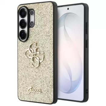 GUESS Fixed Glitter Big 4G Metal Logo dėklas, skirtas Samsung Galaxy S26 Ultra - auksinis