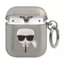 Karl Lagerfeld KLA2UKHGK AirPods 1/2 dėklas juodas su blizgučiais, Karlo galva