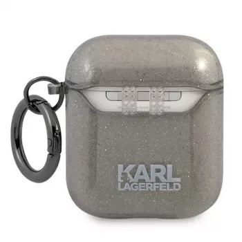 Karl Lagerfeld KLA2UKHGK AirPods 1/2 dėklas juodas su blizgučiais, Karlo galva