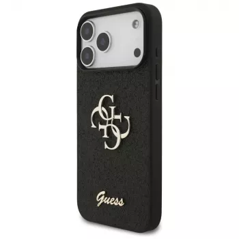 GUESS Fixed Glitter Big 4G dėklas, skirtas iPhone 18 Pro Max / 17 Pro Max - juodas
