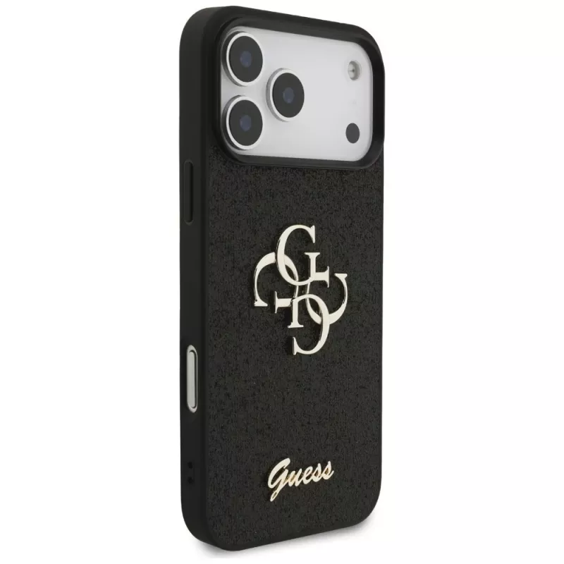 GUESS Fixed Glitter Big 4G dėklas, skirtas iPhone 18 Pro Max / 17 Pro Max - juodas