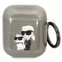 Karl Lagerfeld KLA2HNKCTGK AirPods 1/2 dėklas juodas su blizgučiais Karl & Choupette