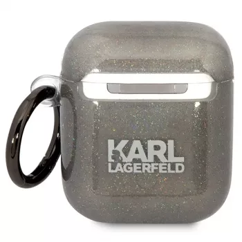 Karl Lagerfeld KLA2HNKCTGK AirPods 1/2 dėklas juodas su blizgučiais Karl & Choupette