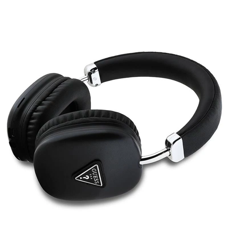 GUESS Bluetooth 5.3 ausinės per ausį su metaliniu trikampio logotipu - juodos