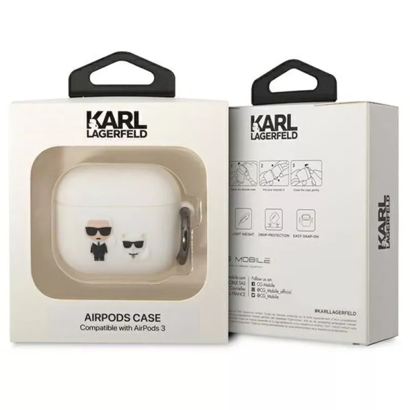 Karl Lagerfeld KLACA3SILKCW AirPods 3 dėklas baltas silikoninis Karl & Choupette