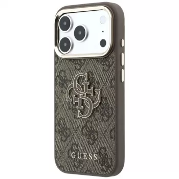 GUESS 4G ir didelis dervos logotipas dėklas, skirtas iPhone 17 Pro / 18 Pro - ruda