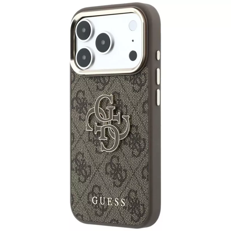 GUESS 4G ir didelis dervos logotipas dėklas, skirtas iPhone 17 Pro / 18 Pro - ruda