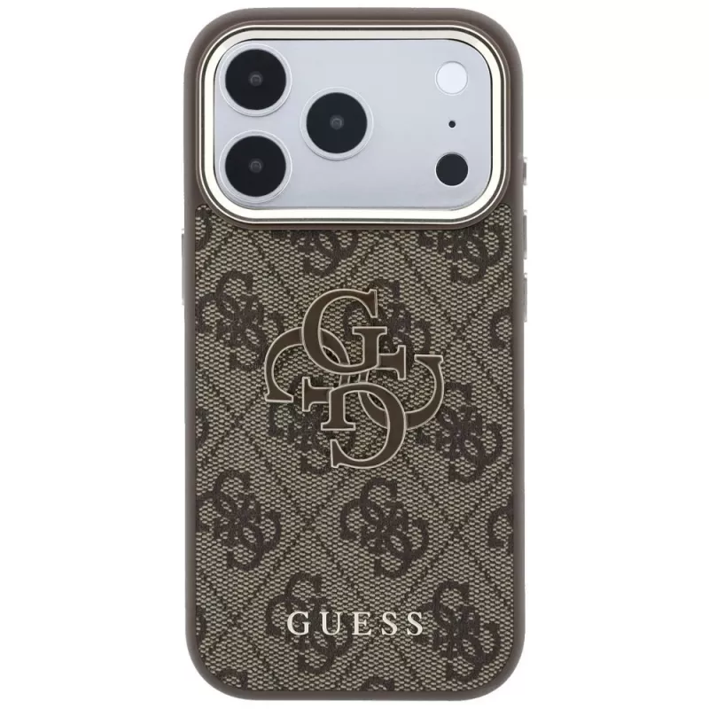 GUESS 4G ir didelis dervos logotipas dėklas, skirtas iPhone 17 Pro / 18 Pro - ruda