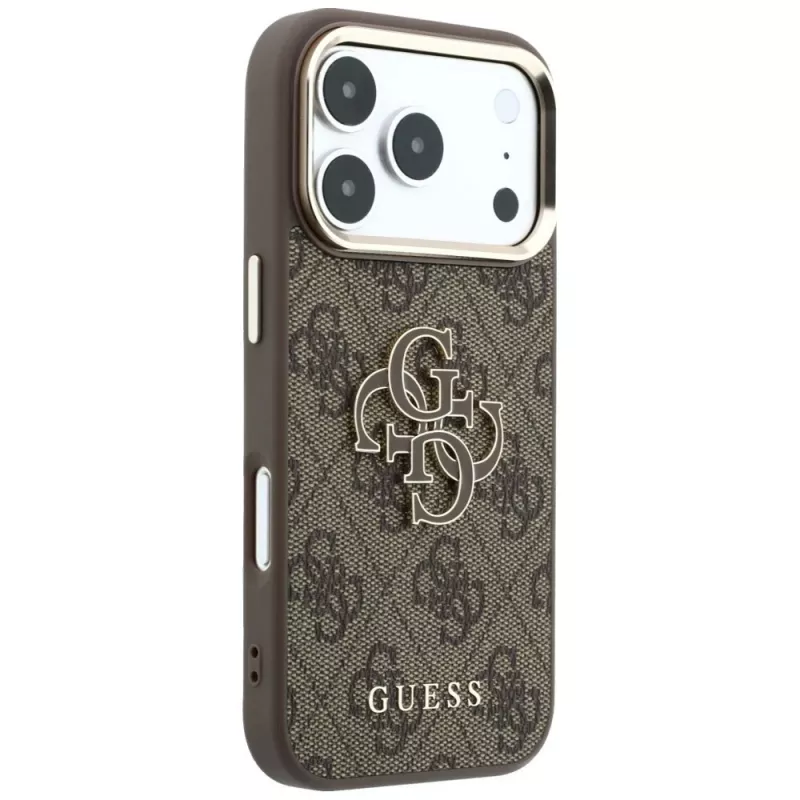 GUESS 4G ir didelis dervos logotipas dėklas, skirtas iPhone 17 Pro / 18 Pro - ruda