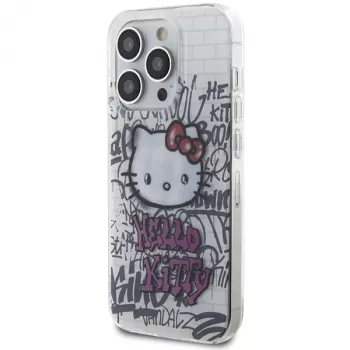 Hello Kitty HKHCP15XHDGPHT iPhone 15 Pro Max 6,7 colio baltas kietas dėklas IML Kitty On Bricks Graffiti
