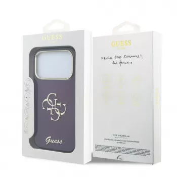 GUESS 4G Script Metal dėklas Apple iPhone 18 Pro / 17 Pro – bordo spalvos
