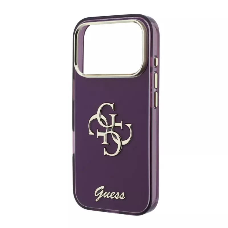 GUESS 4G Script Metal dėklas Apple iPhone 18 Pro / 17 Pro – bordo spalvos