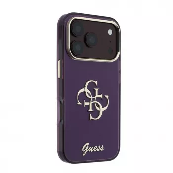 GUESS 4G Script Metal dėklas Apple iPhone 18 Pro / 17 Pro – bordo spalvos