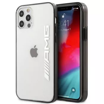 AMG AMHCP12LAESLBK iPhone 12 Pro Max permatomas kietas dėklas su metaliniu juodu rėmeliu