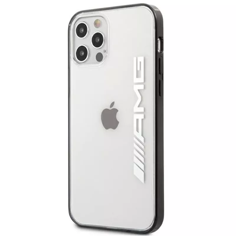 AMG AMHCP12LAESLBK iPhone 12 Pro Max permatomas kietas dėklas su metaliniu juodu rėmeliu