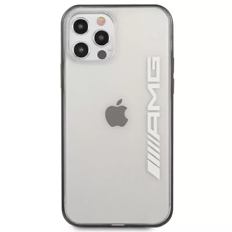 AMG AMHCP12LAESLBK iPhone 12 Pro Max permatomas kietas dėklas su metaliniu juodu rėmeliu